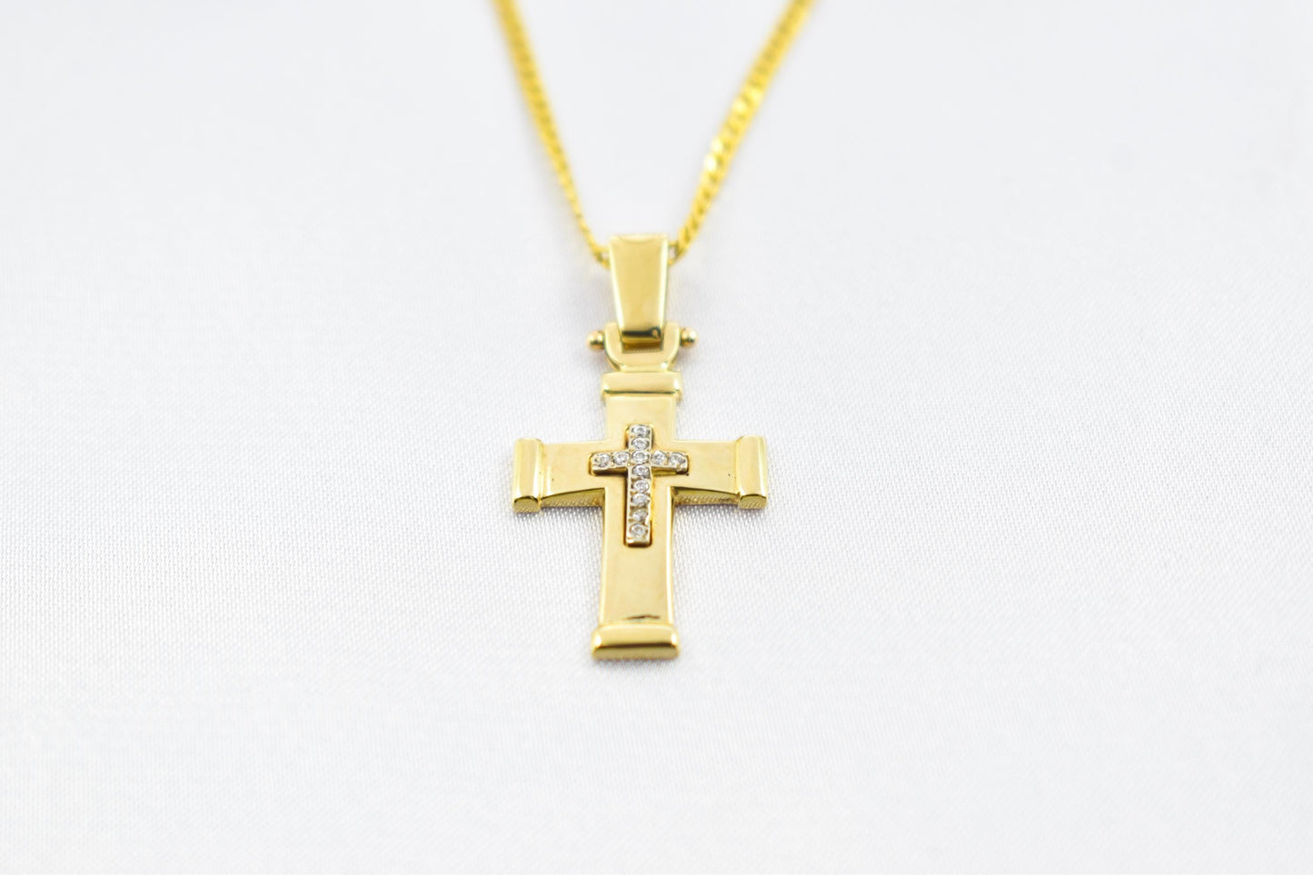 γυναικα 14K Solid Gold Cross Pendant with Sparkling Zircon Inner Cross,Orthodox-Inspired Design,Optional 14K Chain,Women’s Men’s Cross,Baptism Gift