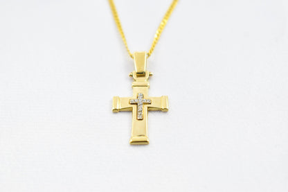 γυναικα 14K Solid Gold Cross Pendant with Sparkling Zircon Inner Cross,Orthodox-Inspired Design,Optional 14K Chain,Women’s Men’s Cross,Baptism Gift