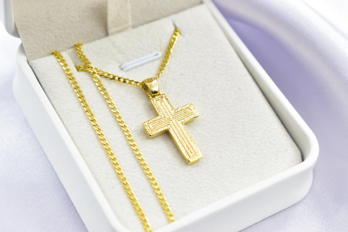 Ανδρικοί Σταυροί 14K Solid Gold Textured Cross Pendant Necklace,Unisex Religious Jewelry,Elegant Cross Necklace,Solid Gold Pendant Cross,Matte & Satin Finish