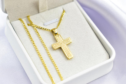 Ανδρικοί Σταυροί 14K Solid Gold Textured Cross Pendant Necklace,Unisex Religious Jewelry,Elegant Cross Necklace,Solid Gold Pendant Cross,Matte & Satin Finish