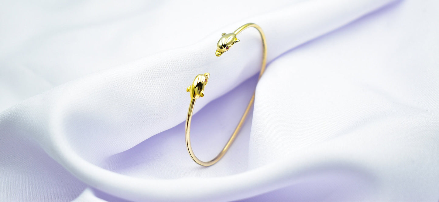 14k Gold Dolphin Bangle Bracelet,Dolphin Lovers Bracelet,Sea Animal Gold Bracelet Bangle,Summer Jewellery,Gift for Him & Her,Sea Collection