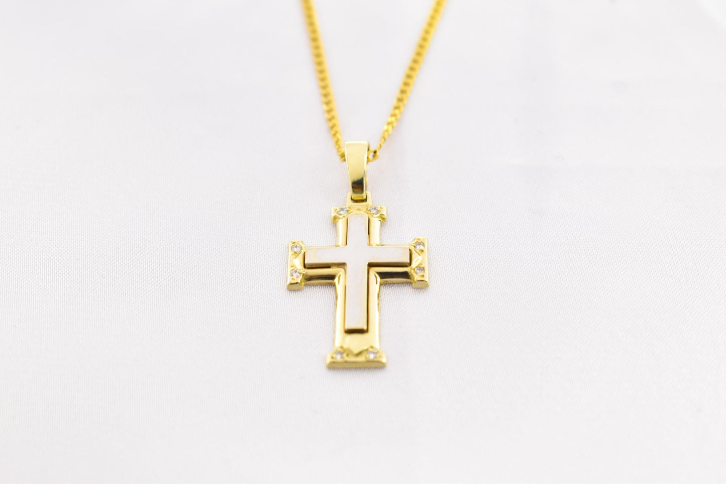 γυναικα 14K Gold Cross Pendant with Cubic Zirconia – Solid Gold Religious Necklace for Men & Women, Elegant Baptism Gift, Christian Jewelry