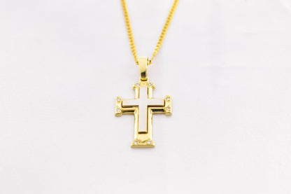 γυναικα 14K Gold Cross Pendant with Cubic Zirconia – Solid Gold Religious Necklace for Men & Women, Elegant Baptism Gift, Christian Jewelry