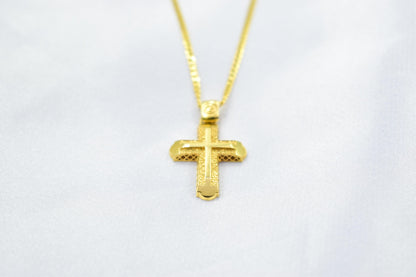 Ανδρικοί Σταυροί Gold Cross Pendant,9K Yellow Gold with 14K Gold Chain,Double-Sided Design,Elegant Christian Necklace,Christian Jewellery for Men or Women