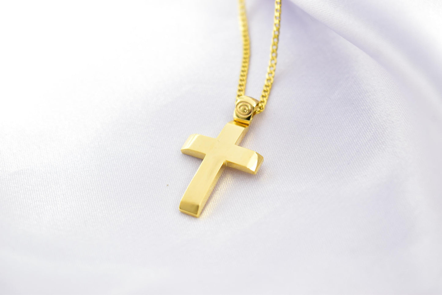 Ανδρικοί Σταυροί 9K Solid Gold Cross Pendant with 14K Chain – Double-Sided Hammered & Polished Cross – Christian Necklace for Men or Women – Baptism Gift