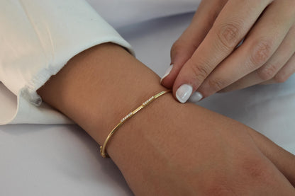 14K Gold Pave Bar Bracelet,Real Solid Gold Everyday Bracelet Women,Wedding & Engagement Dainty Line Bracelet,Stacking Bracelet Gift for Her