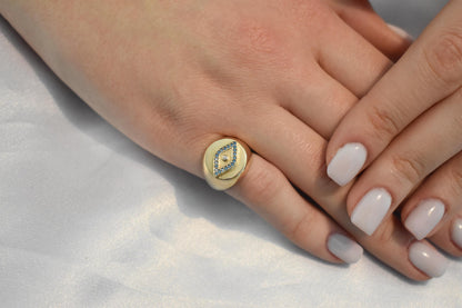 14K Solid Gold Evil Eye Ring,Turquoise Gold Ring,Stackable Jewellery,14K Wedding Stacking Ring,14K Amethyst Ring,Evil Eye Gold Ring for Her