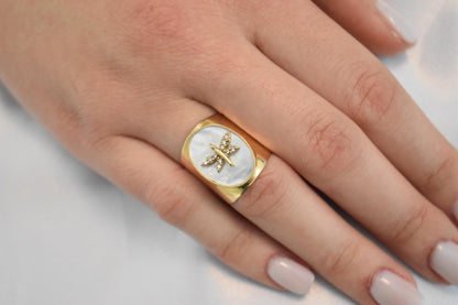 Χειροποίητο Οβάλ Δαχτυλίδι με Φίλντισι & Λιβελούλα με Ζιργκόν