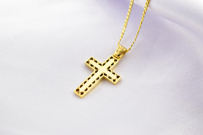 Ανδρικοί Σταυροί 9K Solid Gold Cross Pendant – Reversible & Pierced Back – 14K Gold Chain Option – Polished Front – Christian Jewellery for Men or Women