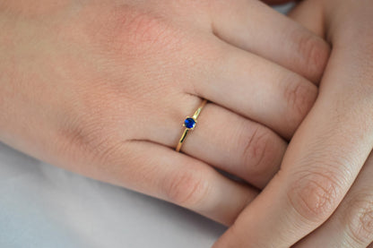 14K Solid Gold Thin Minimalist Ring–Dark Blue Zircon, Stackable Jewellery Gold Ring,14K Wedding & Engagement Ring for Her