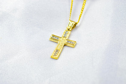 γυναικα 14K Solid Gold Cross Pendant with Zircon,Hammered Texture,Optional 14K Chain,Handmade Religious Jewellery,Women’s Men’s Cross,Baptism Gift