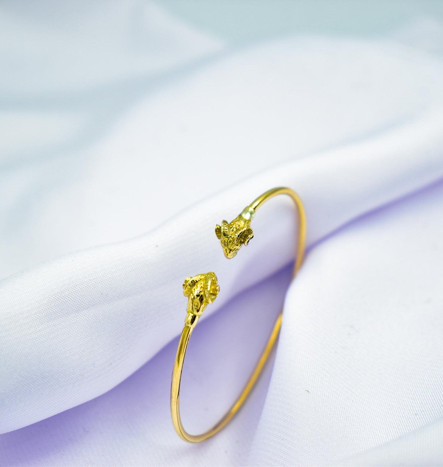 14K Solid Gold Ram Head Bangle,Greek Mythology Bracelet,Aries Zodiac Jewellery, Handcrafted Gold Cuff,Luxury Ancient Animal Bangle