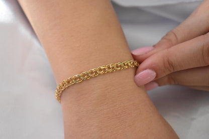 14K Gold Curb Chain Bracelet,Stackable Gold Bracelet,Franco Chain,Chain Bracelet,Retro Chain Bracelet, Vintage Look Chain,Anniversary Gift
