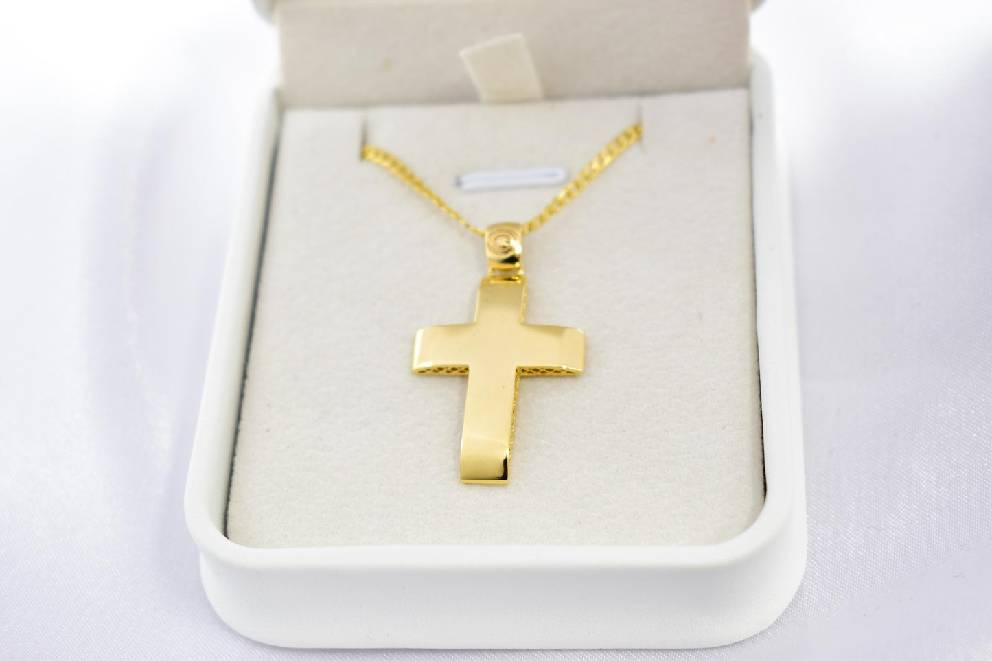 Ανδρικοί Σταυροί 14K Solid Gold Cross Necklace,Unisex Solid Gold Large Cross Necklace,Plain Gold Cross Charm, Christian Pendant,Radiant Religious Gold Cross