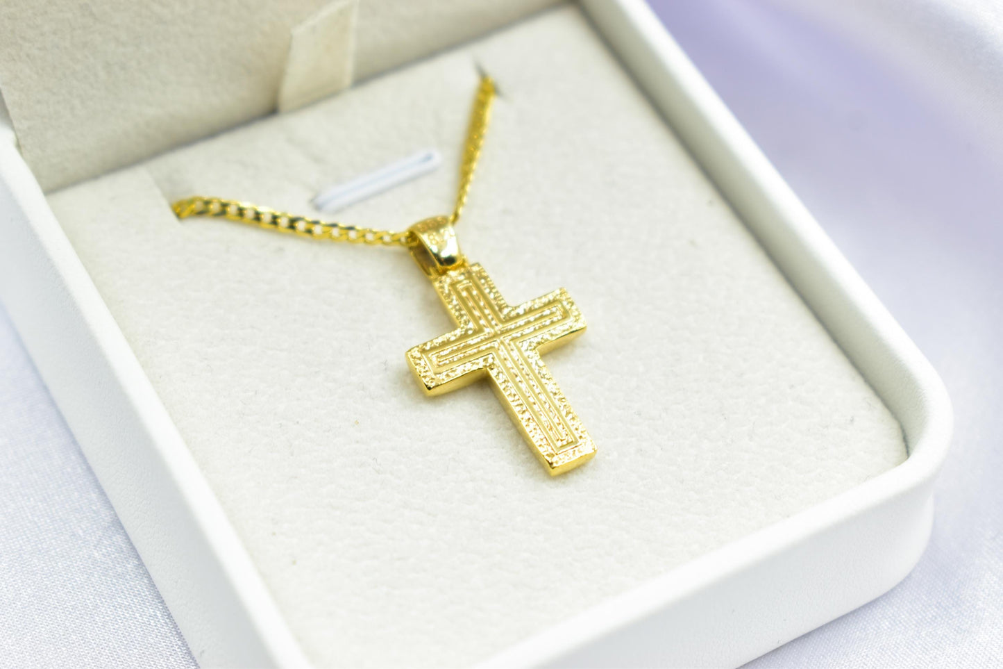 Ανδρικοί Σταυροί 14K Solid Gold Textured Cross Pendant Necklace,Unisex Religious Jewelry,Elegant Cross Necklace,Solid Gold Pendant Cross,Matte & Satin Finish