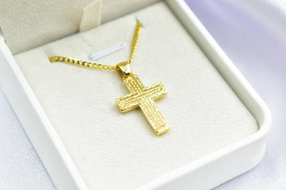 Ανδρικοί Σταυροί 14K Solid Gold Textured Cross Pendant Necklace,Unisex Religious Jewelry,Elegant Cross Necklace,Solid Gold Pendant Cross,Matte & Satin Finish