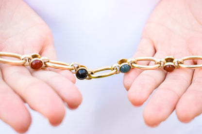 14K Solid Gold Thick Chain Bracelet,Statement Bracelet,Charm Bracelet,Natural Stone Bracelet,Gemstone Bracelet, Forever Unique Gift for Her