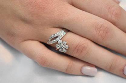 14K White Solid Gold Flower Ring,Elegant Unique Design Jewellery Ring,14K Wedding Ring,14K Flower Ring,Flower Jewellery, Gift for Her