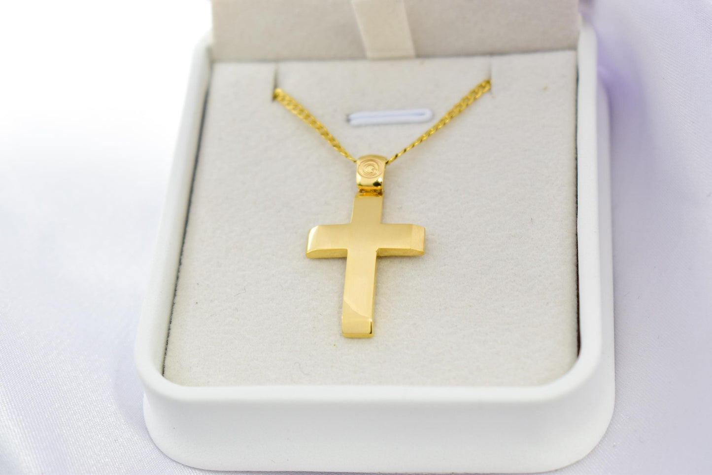 Ανδρικοί Σταυροί 9K Solid Gold Cross Pendant with 14K Chain – Double-Sided Hammered & Polished Cross – Christian Necklace for Men or Women – Baptism Gift