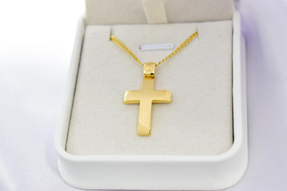 Ανδρικοί Σταυροί 9K Solid Gold Cross Pendant with 14K Chain – Double-Sided Hammered & Polished Cross – Christian Necklace for Men or Women – Baptism Gift