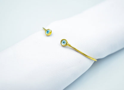 14K Gold Evil Eye Bracelet,Bangle Mother of Pearl Evil Eye,Lucky Bracelet,Blue Eye Bangle,Protective Gift for Everyday Use,Gold Eye Bracelet