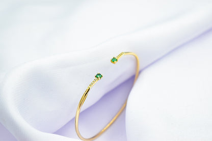 14K Gold Emerald Bangle,Emerald Bracelet,Bracelet for Women,Emerald Bezel Bracelet,May Birthstone Bracelet,Emerald Bangle For Mom & Her
