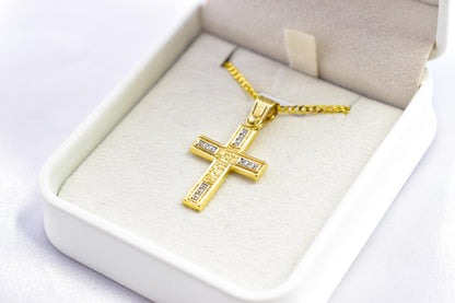γυναικα 14K Solid Gold Cross Pendant with Zircon,Hammered Texture,Optional 14K Chain,Handmade Religious Jewellery,Women’s Men’s Cross,Baptism Gift