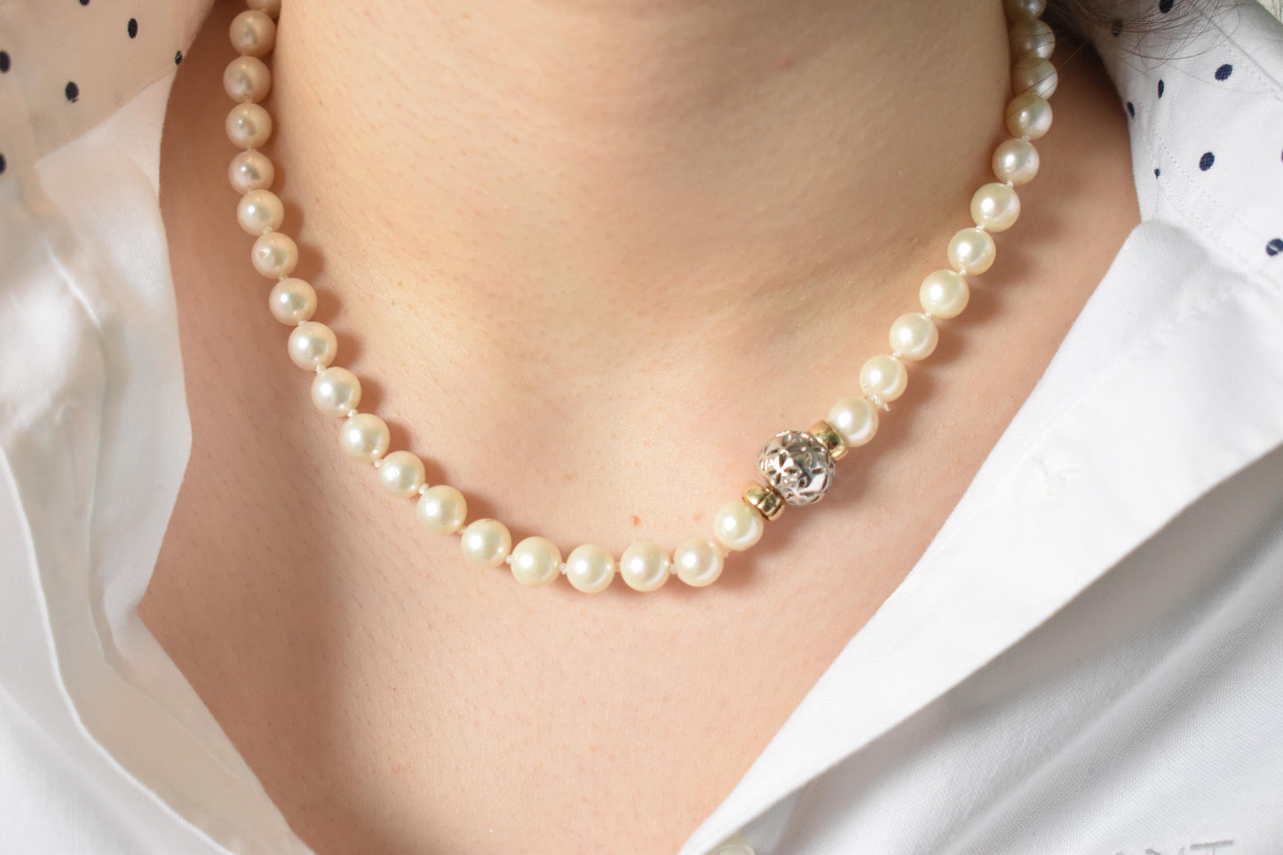 Χειροποίητο Μαργαριταρένιο Κολιέ με Δίχρωμο Κούμπωμα Κ14