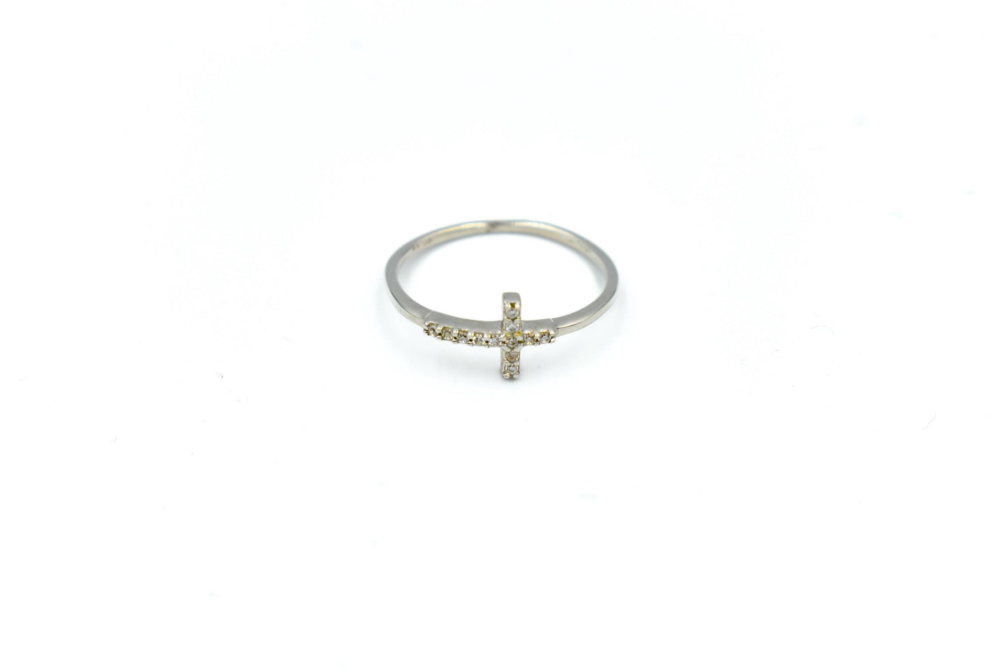 14K White Solid Gold Ring,Cross Ring,Thin Band Ring,Zircon Ring,Elegant Jewelry,Unique Fashion Ring,Handmade Gold Ring,Cross Ring for Her