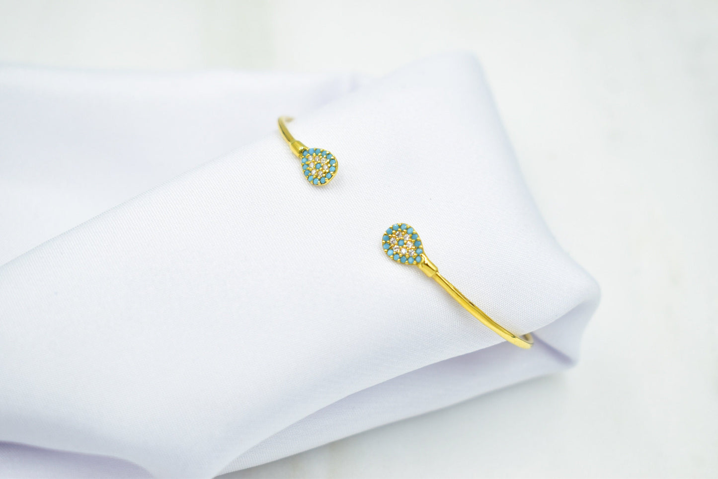 14K Gold Evil Eye Bangle Bracelet,Turquoise Bangle,Zircon Bangle Bracelet,Adjustable Bracelet,Gift for Her,Dainty Bracelet for Mom & Her