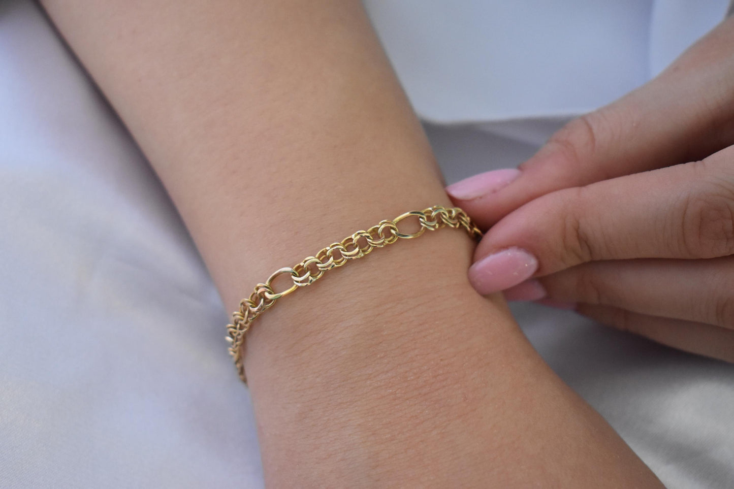 14K Gold Curb Chain Bracelet,Franco Retro Chain Bracelet,Vintage Look Chain Jewellery,Exclusive Anniversary Gift for Her