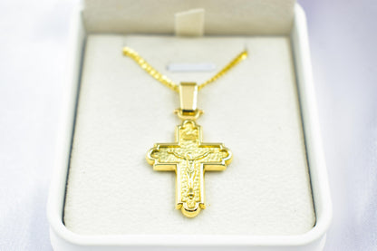 Ανδρικοί Σταυροί 14K Solid Gold Crucifix Cross Pendant – Raised Jesus Figure – Double-Sided – Embossed Back –14K Gold Chain Option–Orthodox Christian Jewelry