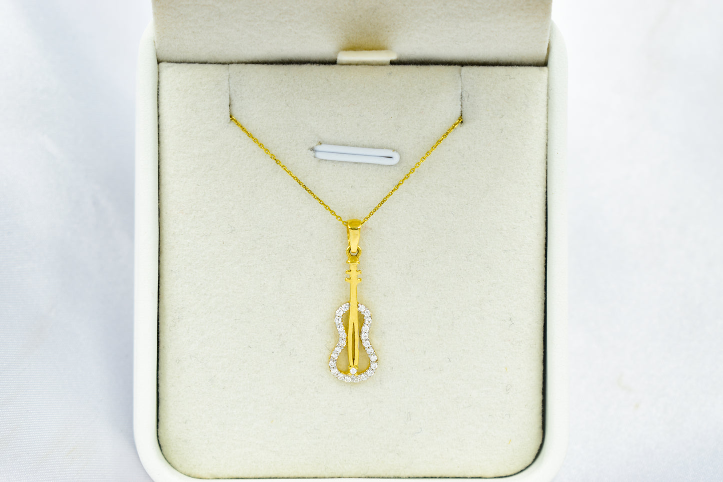 Κολιέ Κιθάρα Κ14 με λευκά Ζιργκόν