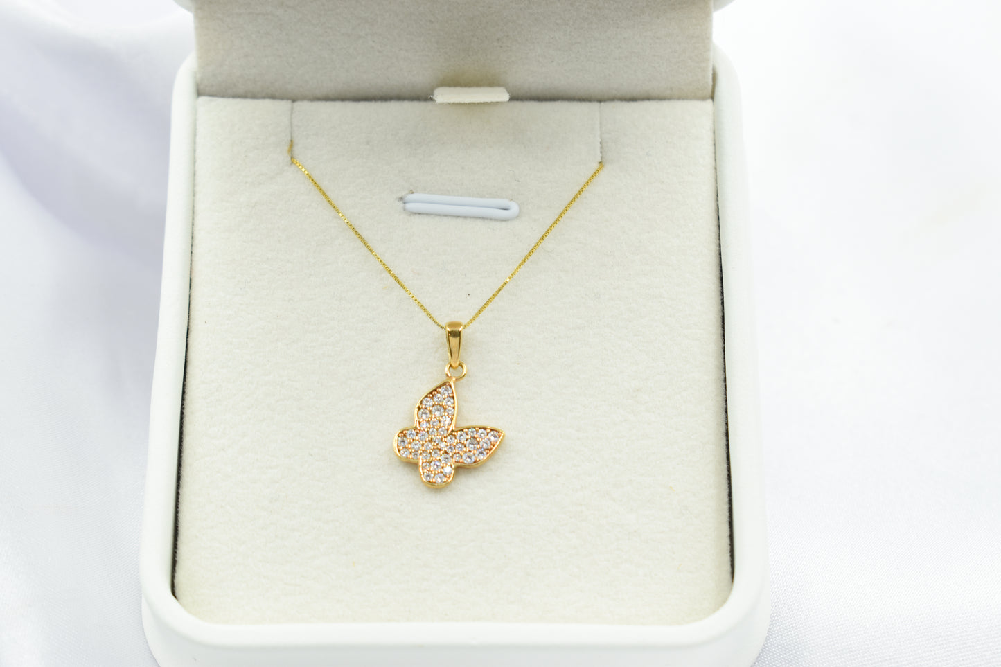 Κολιέ Πεταλούδα Κ14 με Λευκά Ζιργκόν