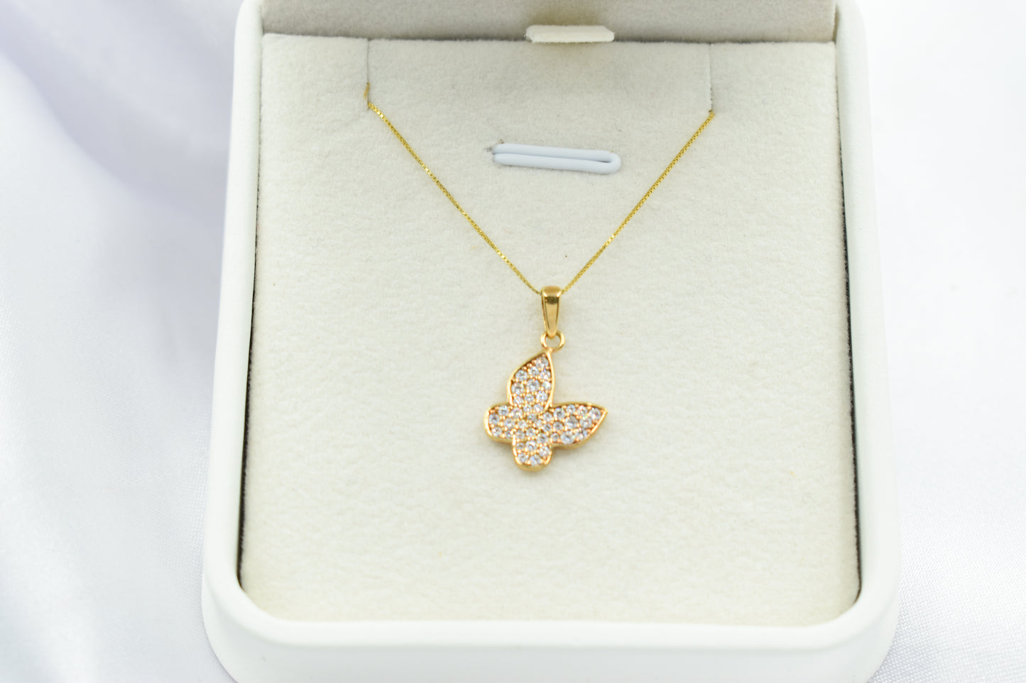 Κολιέ Πεταλούδα Κ14 με Λευκά Ζιργκόν