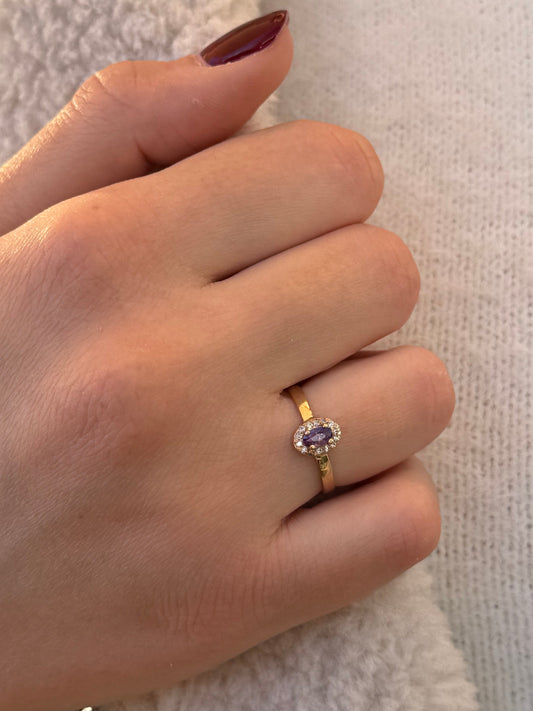 Δαχτυλίδι Ροζέτα Οβάλ Μωβ Zircon Κ14