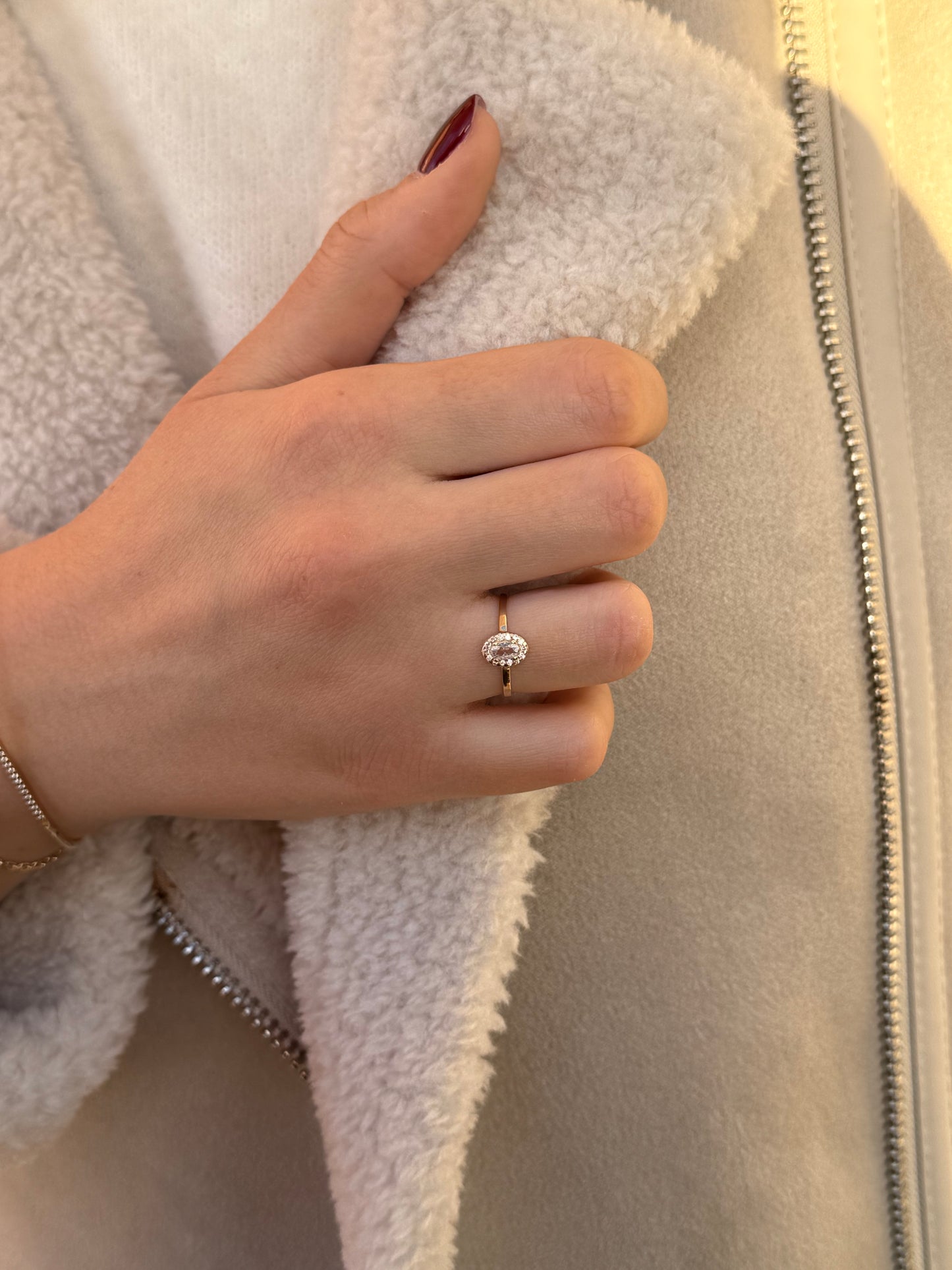 Δαχτυλίδι Ροζέτα Οβάλ Λευκό Zircon Κ14