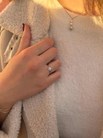 Δαχτυλίδι Ροζέτα με Γαλάζιο Zircon Κ14