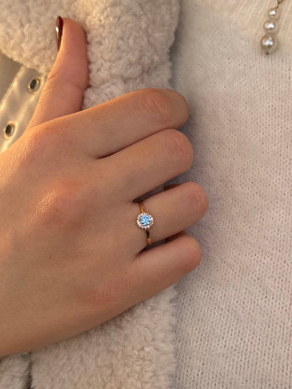 Δαχτυλίδι Ροζέτα με Γαλάζιο Zircon Κ14