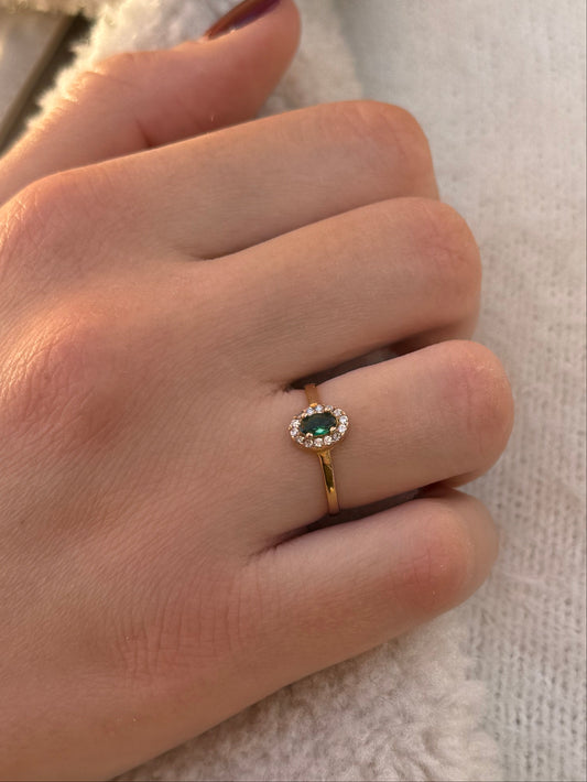 Δαχτυλίδι Ροζέτα Οβάλ Πράσινο Zircon Κ14