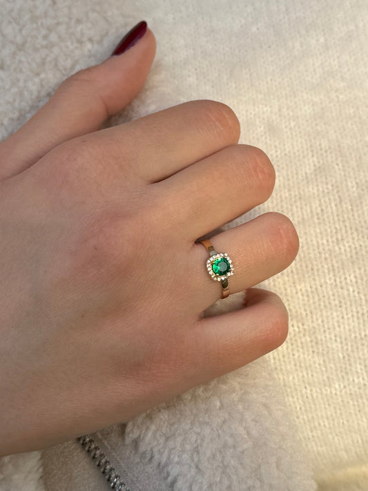 Δαχτυλίδι Ροζέτα Πράσινη Μικρή Zircon Κ14