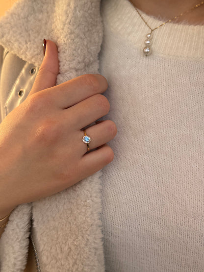 Δαχτυλίδι Ροζέτα με Γαλάζιο Zircon Κ14