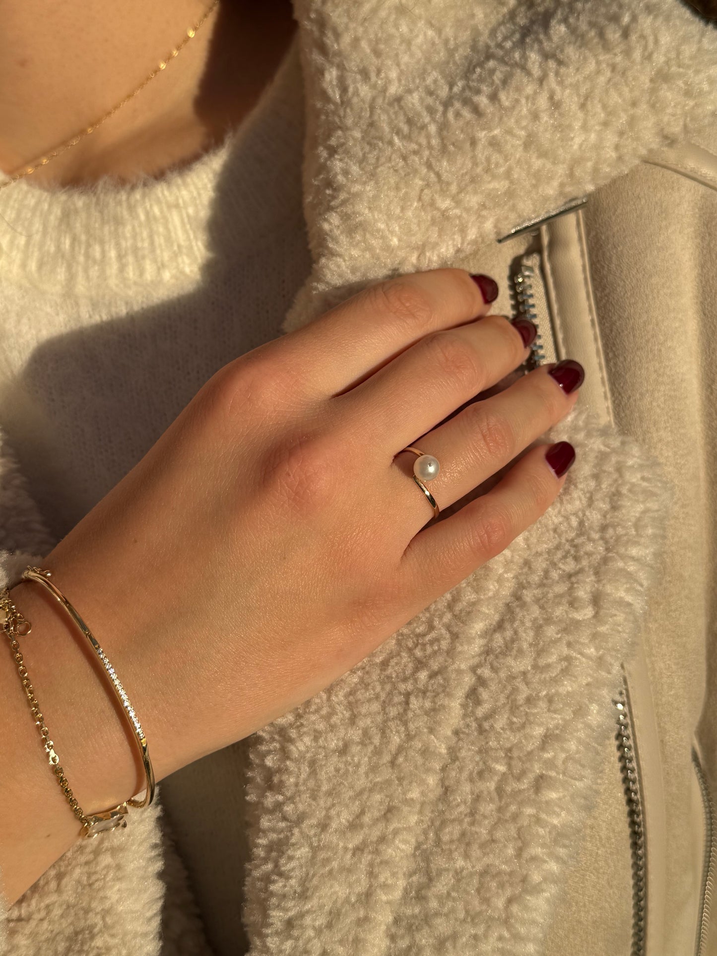 Χοιροποίητο Δαχτυλίδι Μαργαριτάρι με Λευκό Ζιργκόν Κ14