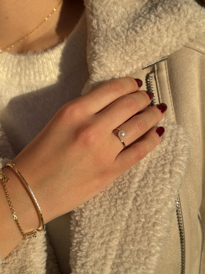 Χοιροποίητο Δαχτυλίδι Μαργαριτάρι με Λευκό Ζιργκόν Κ14