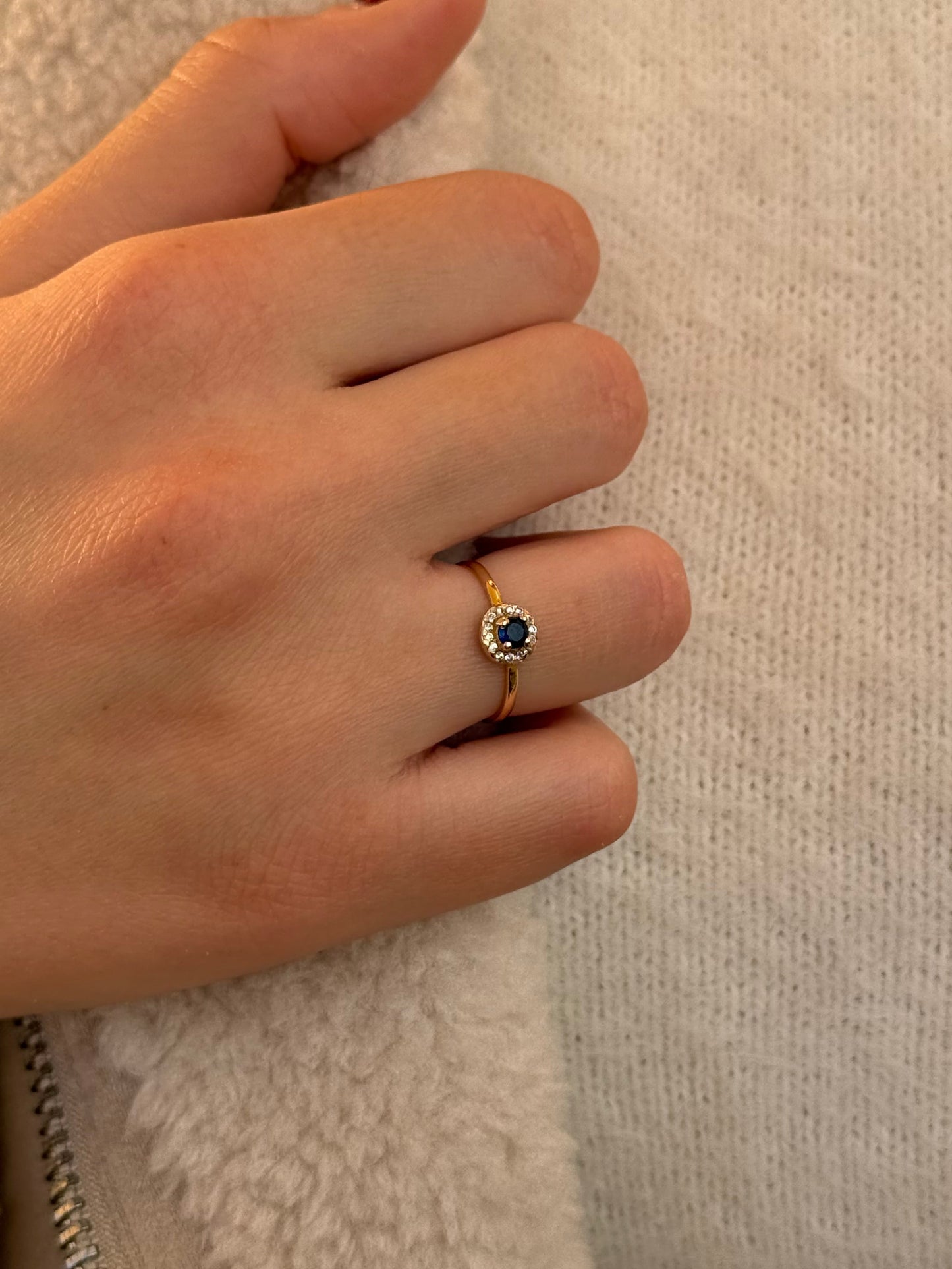 Δαχτυλίδι Ροζέτα με Βαθύ Μπλε Zircon Κ14