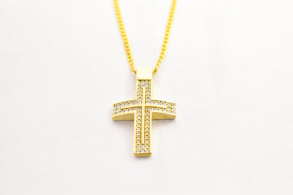 γυναικα 14K Gold Cross Pendant with Cubic Zirconia, Solid Gold Religious Necklace, Christian Gift for Men & Women, Baptism Jewelry, Gold Cross Charm
