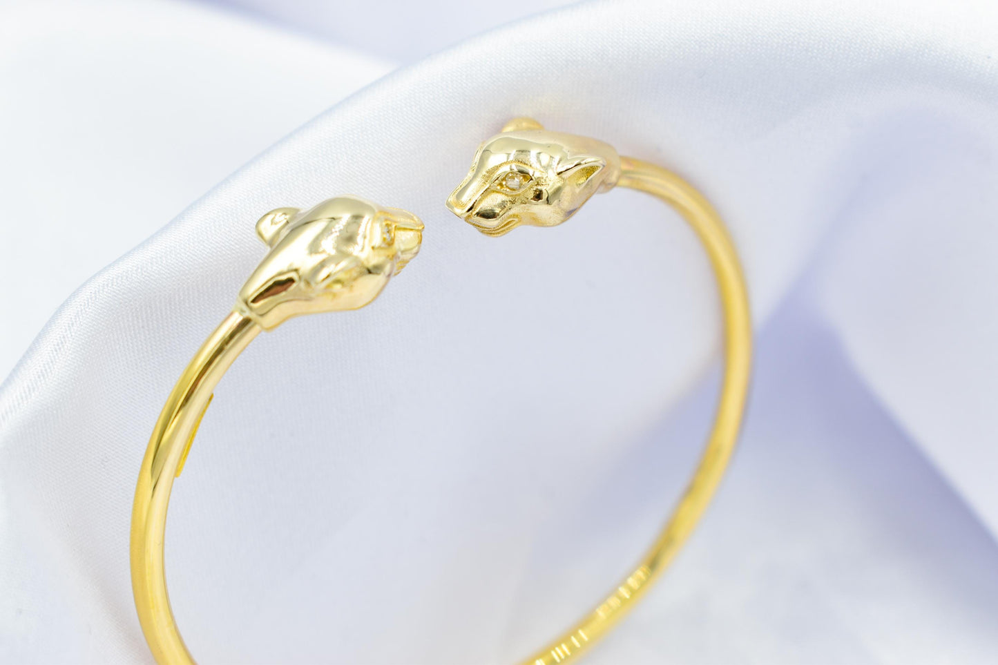 14K Gold Panther Bracelet with Diamonds, Solid Gold Cuff, Diamond Eye Bangle, Luxury Unisex Jewellery, Bold Gold Statement Gift,Gift for Her