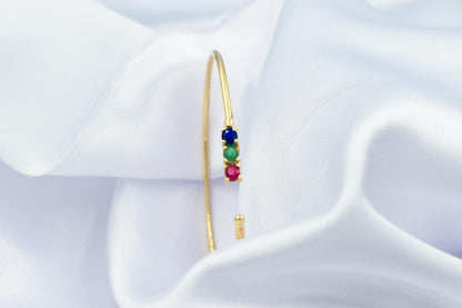 14K Gold Bracelet with Natural Ruby-Emerald-Sapphire,Dainty Cuff Bangle,Perfect Gift for Her,Minimalist Bracelet,Wedding & Engagement Jewel