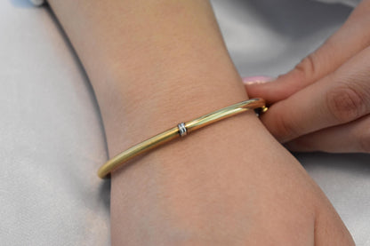 14k Gold Classic Thick Bangle Bracelet,Half Matte-Half Polished Finish,Premium Greek Bracelet,Minimal Cuff Bangle,Exclusive Gift for Her
