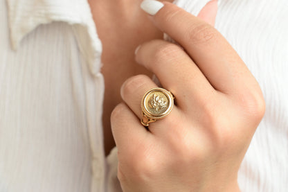 14K Solid Gold Etruscan Ancient Ring,Heavy Stylish Ring,Mythology Ring,Antique  for Her,Gold Greek Ring,Elegant Boho Ring,Ancient Greece